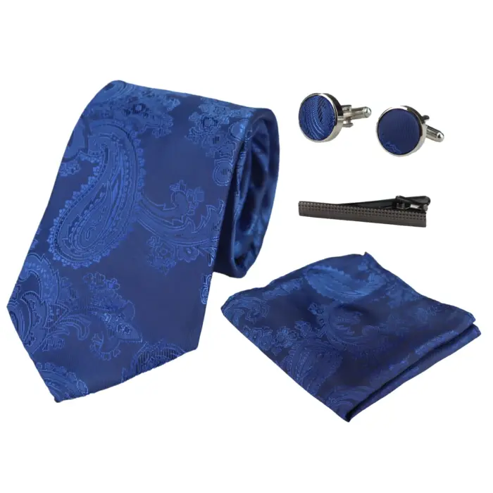 Paisley Neck Tie Gift Set Pocket Square Cuff Links Tie Floral Satin - Image 4