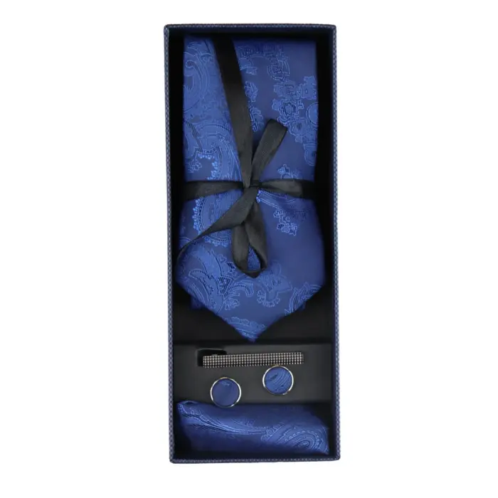 Paisley Neck Tie Gift Set Pocket Square Cuff Links Tie Floral Satin - Image 5
