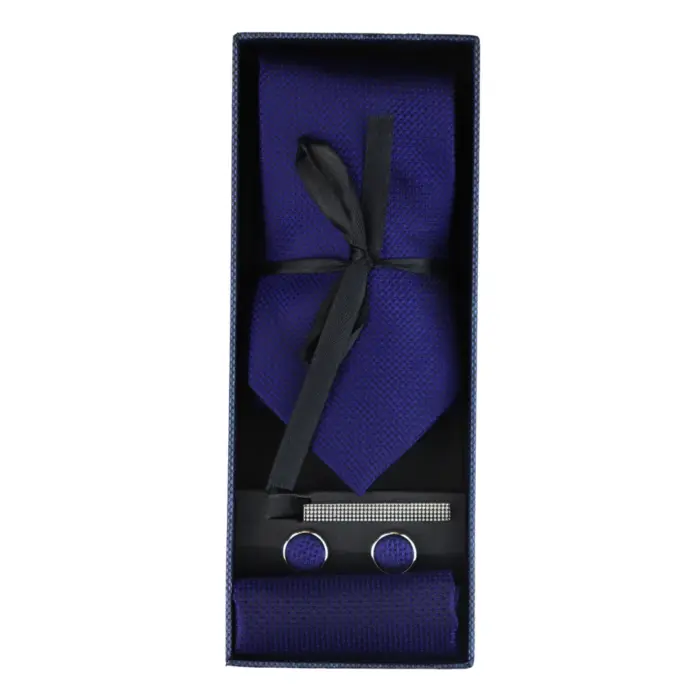 Satin Silk Textured Tie Gift Set Pocket Square Cuff Links Tie Matt Satin - Image 5