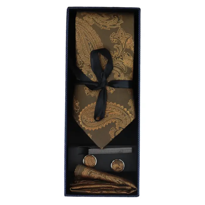 Paisley Neck Tie Gift Set Pocket Square Cuff Links Tie Floral Satin - Image 11