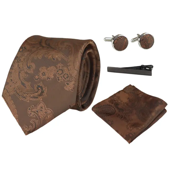 Paisley Neck Tie Gift Set Pocket Square Cuff Links Tie Floral Satin - Image 13