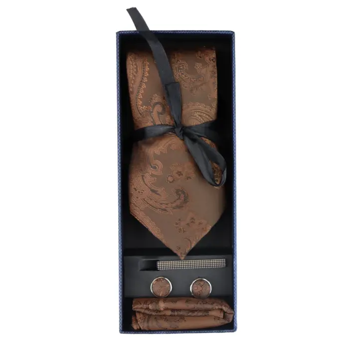 Paisley Neck Tie Gift Set Pocket Square Cuff Links Tie Floral Satin - Image 14