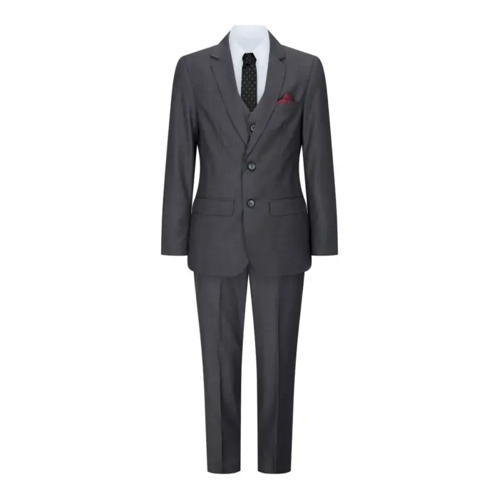 Boys 3 Piece Charcoal Dark Grey Suit Classic Wedding Party Vintage - Image 2