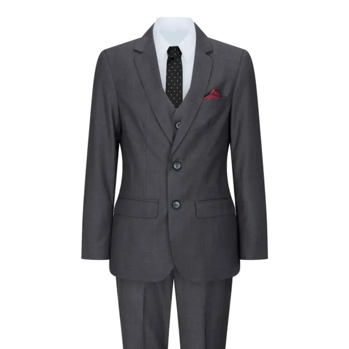 Boys 3 Piece Charcoal Dark Grey Suit Classic Wedding Party Vintage - Image 1
