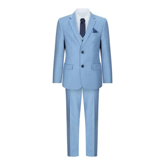 Boys 3 Piece Suit Sky Blue Light Wedding Party Christening Smart Formal - Image 2