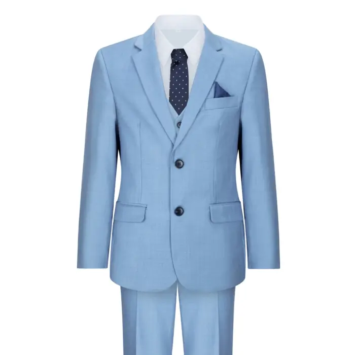 Boys 3 Piece Suit Sky Blue Light Wedding Party Christening Smart Formal - Image 1