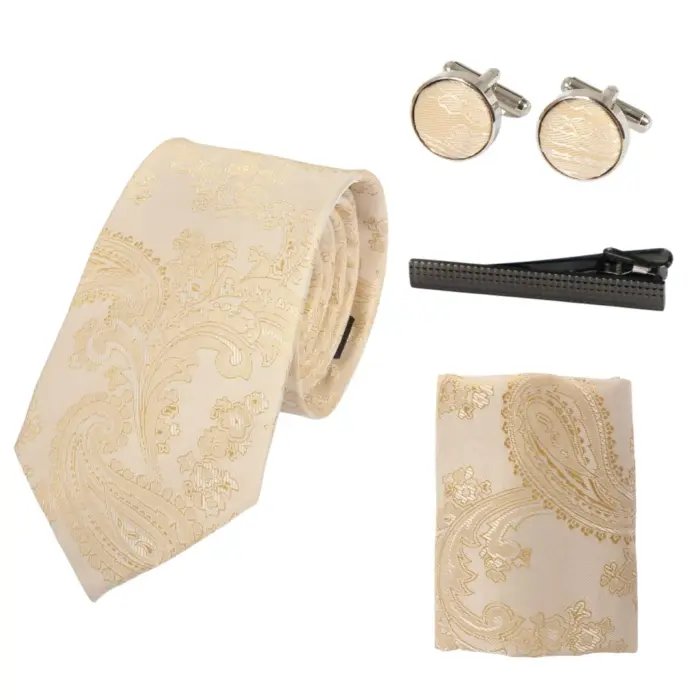 Paisley Neck Tie Gift Set Pocket Square Cuff Links Tie Floral Satin - Image 16