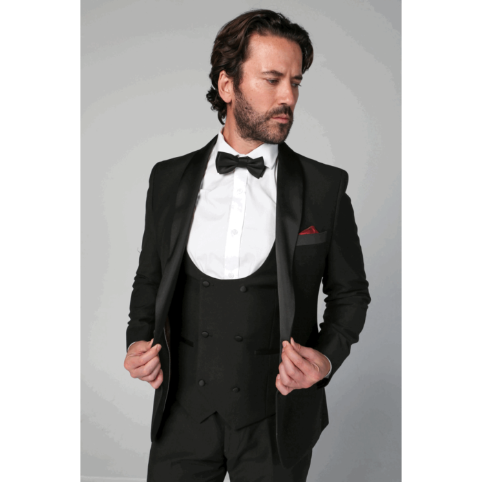 Men's Black Tuxedo Suit 3 Piece Shawl Lapel Formal Wedding Dress - Image 1
