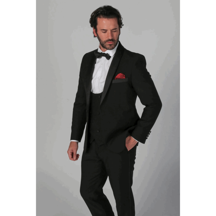Men's Black Tuxedo Suit 3 Piece Shawl Lapel Formal Wedding Dress - Image 2