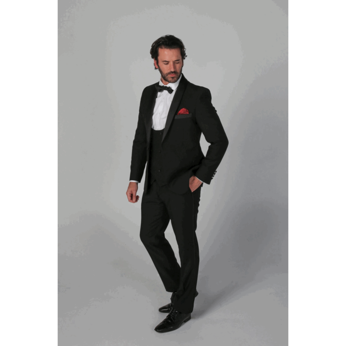 Men's Black Tuxedo Suit 3 Piece Shawl Lapel Formal Wedding Dress - Image 3