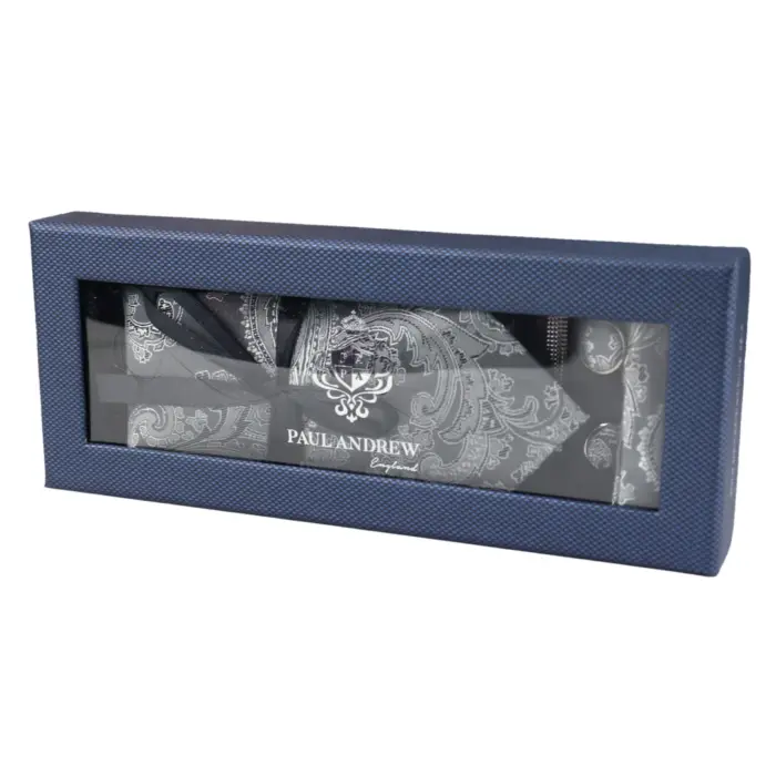 Paisley Neck Tie Gift Set Pocket Square Cuff Links Tie Floral Satin - Image 21