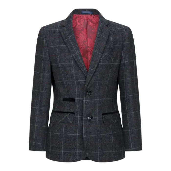 Boys Grey Black 3 Piece Tweed Suit Herringbone Wine Vintage Retro - Image 9