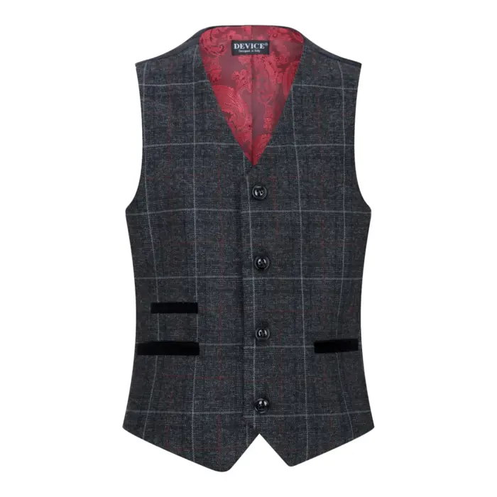 Boys Grey Black 3 Piece Tweed Suit Herringbone Wine Vintage Retro - Image 7