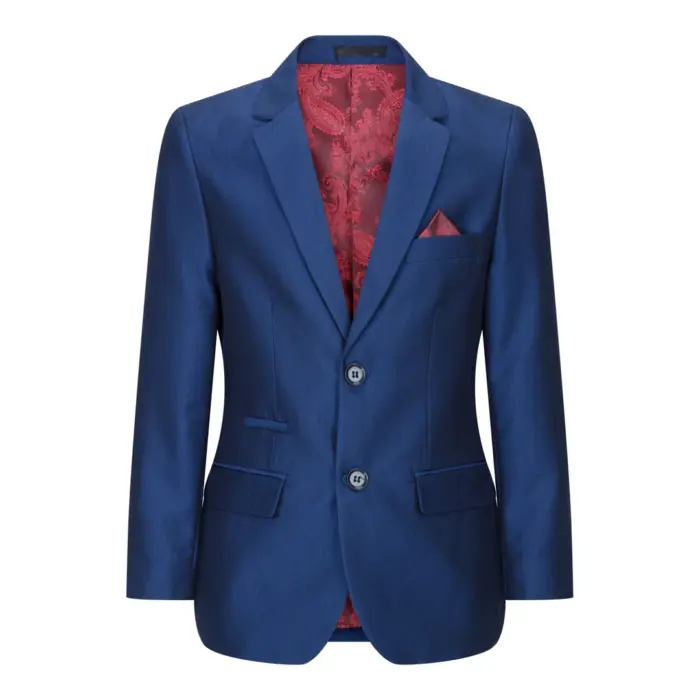 Boys 3 Piece Shiny Blue Wedding Party Suit Tailored Fit Smart Formal - Image 9