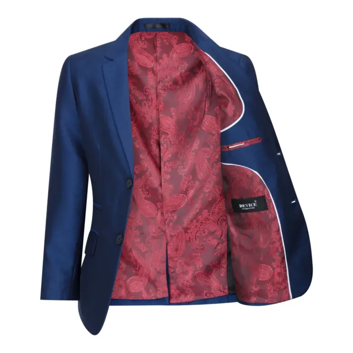 Boys 3 Piece Shiny Blue Wedding Party Suit Tailored Fit Smart Formal - Image 8