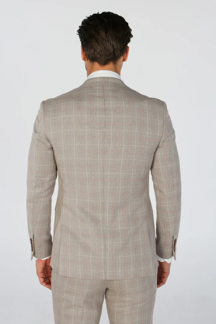 Men's Suit Beige 3 Piece Checked Tailored Fit Formal Dress - Image 9