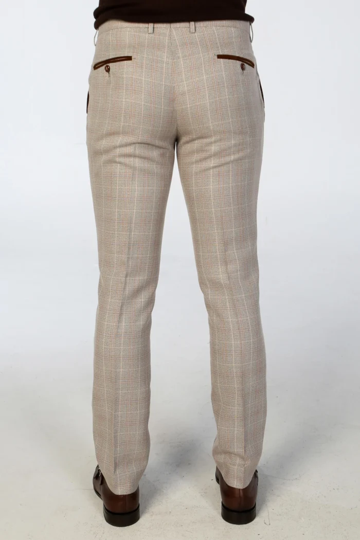 Men's Suit Beige 3 Piece Checked Tailored Fit Formal Dress - Image 8