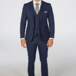 Men's Suit Navy Blue 3 Piece Checked Tailored Fit Formal Dress - Image 2