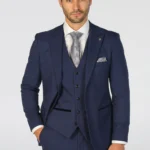 Men's Suit Navy Blue 3 Piece Checked Tailored Fit Formal Dress