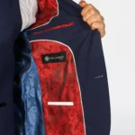 Men's Suit Navy Blue 3 Piece Checked Tailored Fit Formal Dress - Image 3
