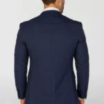 Men's Suit Navy Blue 3 Piece Checked Tailored Fit Formal Dress - Image 9