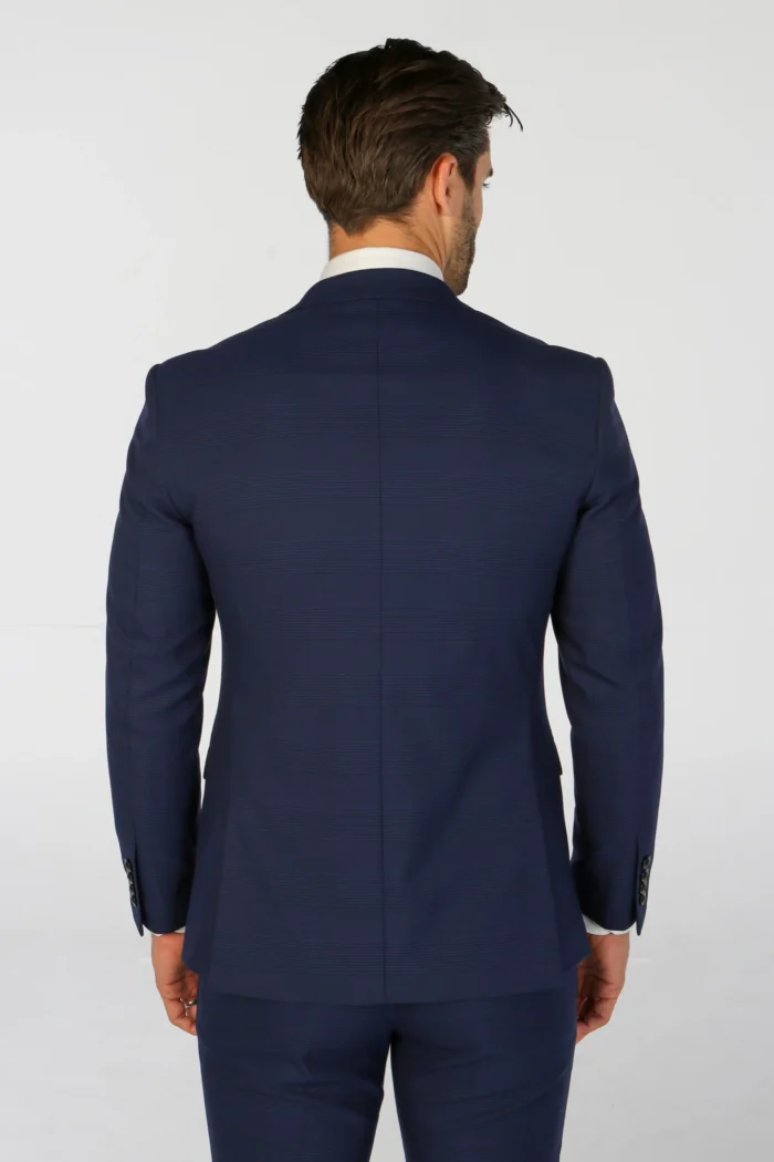 Men's Suit Navy Blue 3 Piece Checked Tailored Fit Formal Dress - Image 9