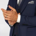 Men's Suit Navy Blue 3 Piece Checked Tailored Fit Formal Dress - Image 4