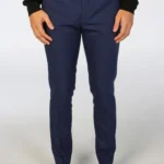Men's Suit Navy Blue 3 Piece Checked Tailored Fit Formal Dress - Image 7