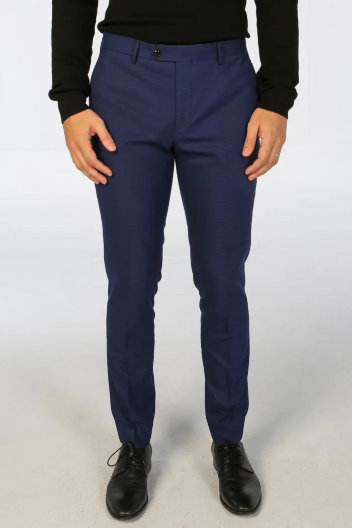 Men's Suit Navy Blue 3 Piece Checked Tailored Fit Formal Dress - Image 7