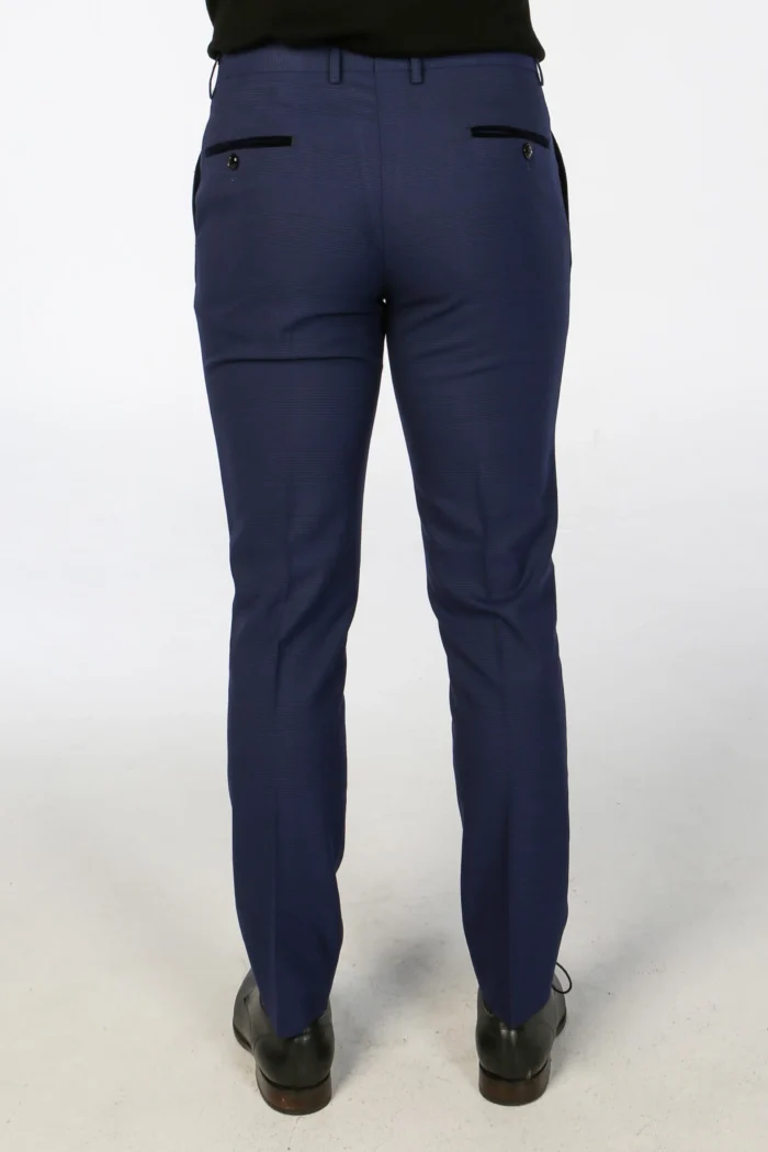 Men's Suit Navy Blue 3 Piece Checked Tailored Fit Formal Dress - Image 8