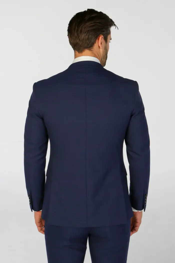 Men's Blazer Navy Blue Checked Tailored Fit Formal Suit Jacket - Image 5