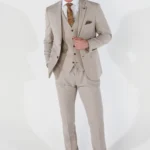 Men's Suit 3 Piece Beige Classic Birdseye Summer Wedding - Image 2
