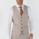 Men's Suit 3 Piece Beige Classic Birdseye Summer Wedding - Image 6