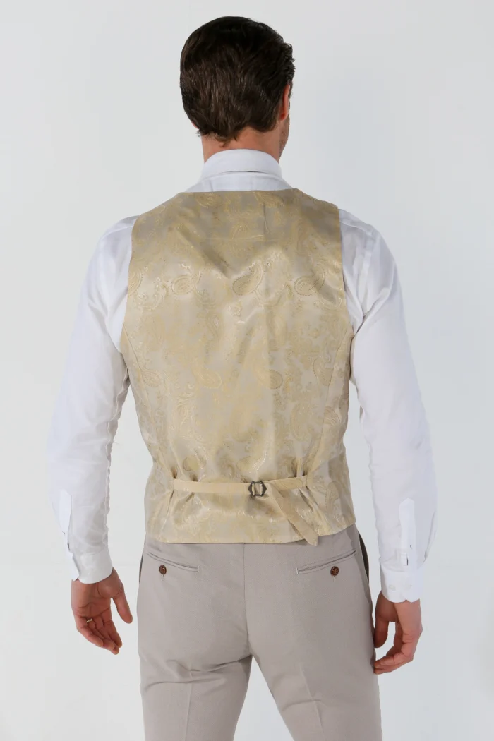Men's Suit 3 Piece Beige Classic Birdseye Summer Wedding - Image 7