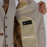 Men's Suit 3 Piece Beige Classic Birdseye Summer Wedding - Image 4