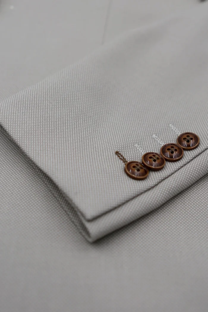 Men's Suit 3 Piece Beige Classic Birdseye Summer Wedding - Image 3