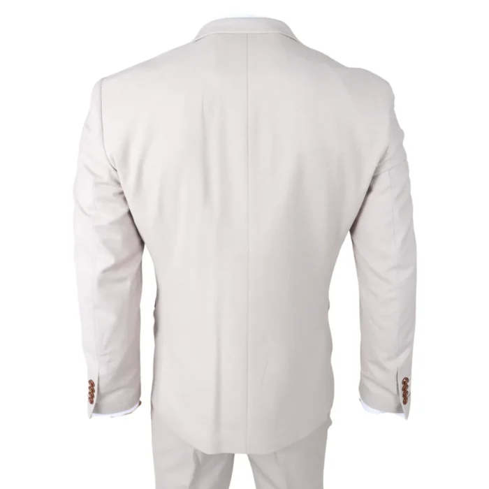 Men's Suit Cream Navy 3 Piece Classic Birdseye Wedding Grooms - Image 6