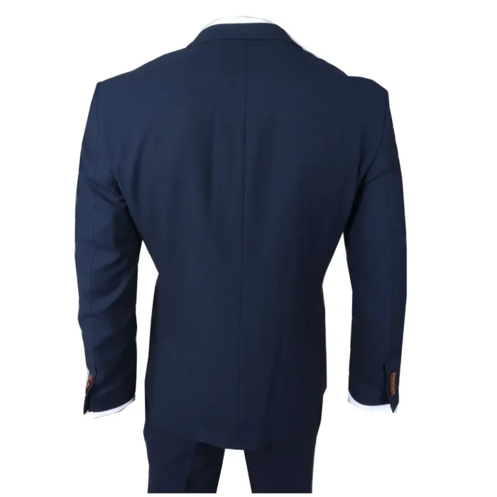 Men's Suit Navy Cream 3 Piece Classic Birdseye Wedding Grooms - Image 6