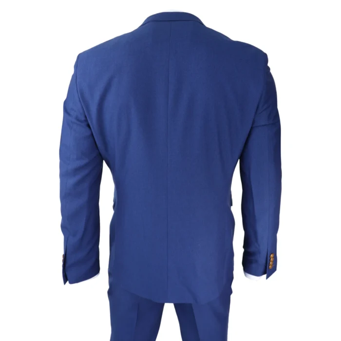 Mens Royal Blue 3 piece Suit Brown Trim Classic Birdseye Vintage Wedding Grooms - Image 6