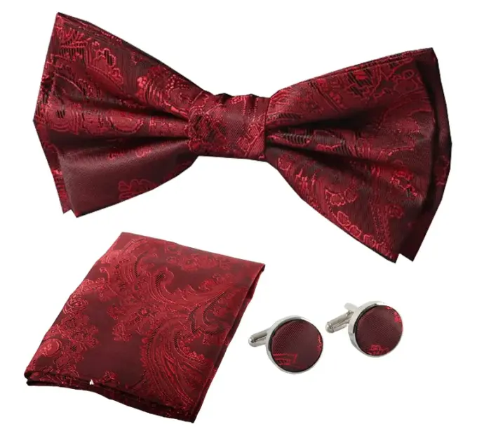Men's Bow Tie Gift Set Pocket Square Cuff Links for Formal Wedding Dress - Image 7