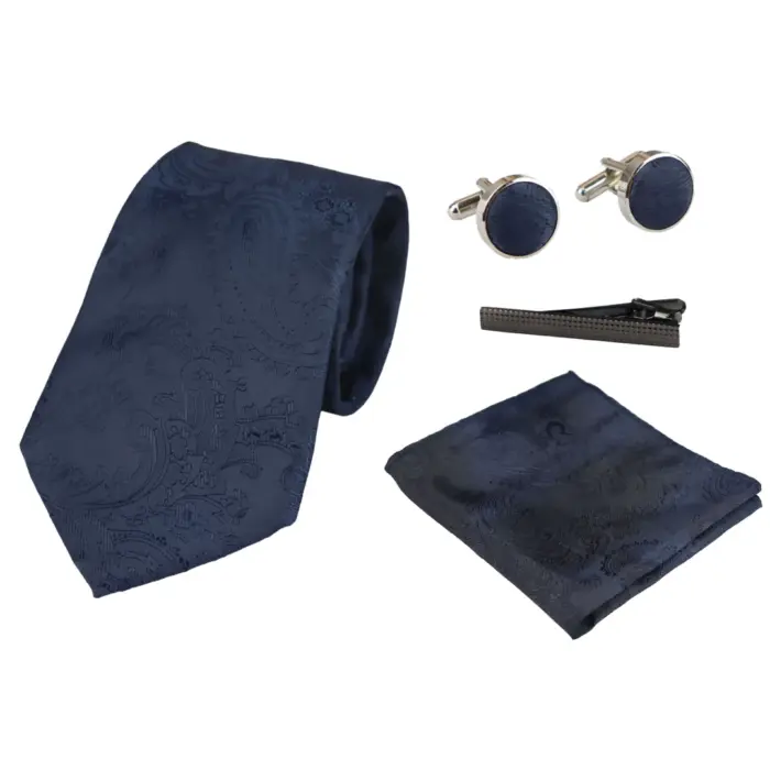 Paisley Neck Tie Gift Set Pocket Square Cuff Links Tie Floral Satin - Image 22
