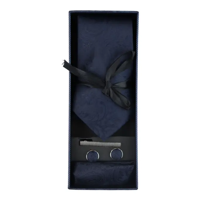 Paisley Neck Tie Gift Set Pocket Square Cuff Links Tie Floral Satin - Image 23
