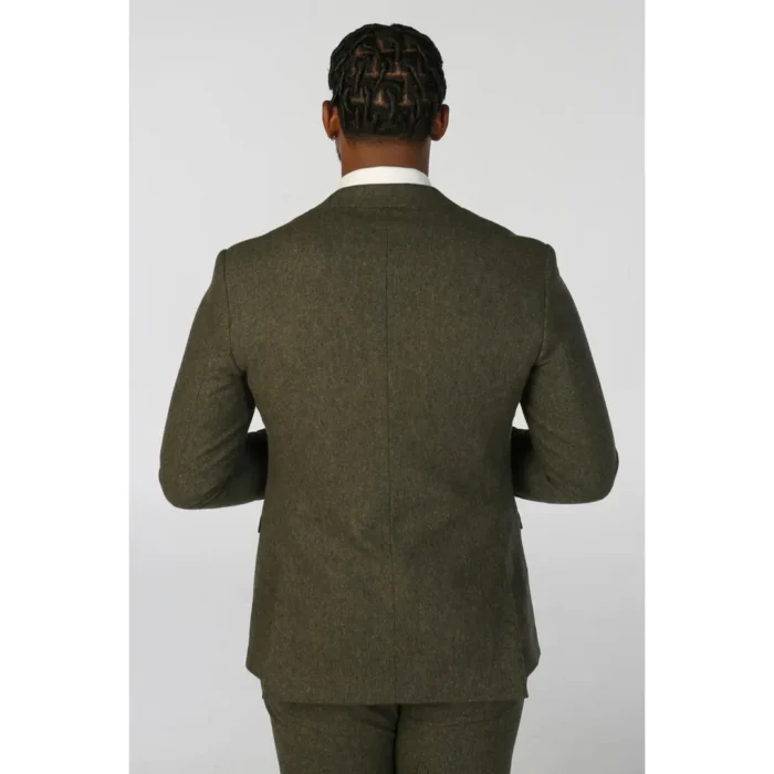 Men's Suit 3 Piece Olive Green Wool Blend Tweed Tailored Fit Formal Dress - Image 7