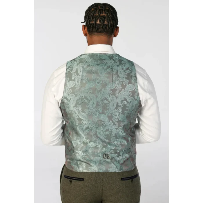 Men's Waistcoat Olive Green Wool Blend Tweed Tailored Fit Vest - Image 2