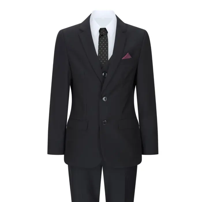 Boys 3 Piece Black Tailored Fit Complete Suit Classic Wedding Mourning Funeral - Image 1