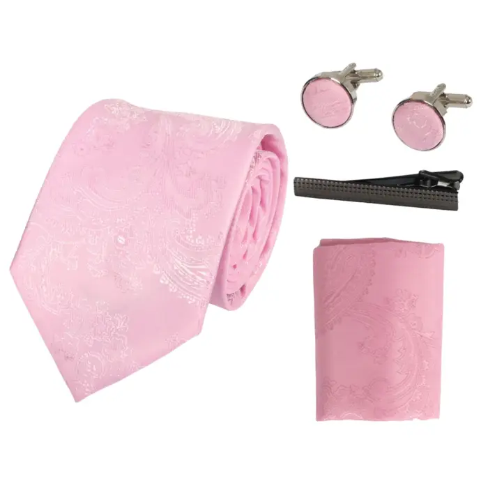 Paisley Neck Tie Gift Set Pocket Square Cuff Links Tie Floral Satin - Image 27