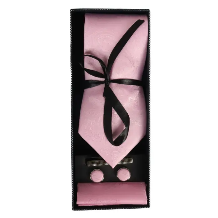 Paisley Neck Tie Gift Set Pocket Square Cuff Links Tie Floral Satin - Image 28