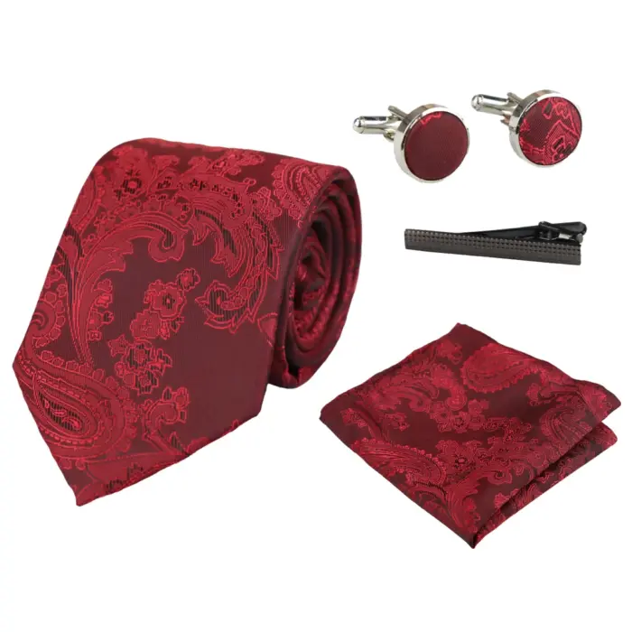 Paisley Neck Tie Gift Set Pocket Square Cuff Links Tie Floral Satin - Image 30