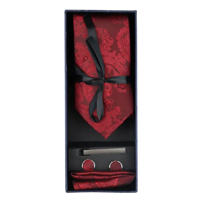 Paisley Neck Tie Gift Set Pocket Square Cuff Links Tie Floral Satin - Image 31