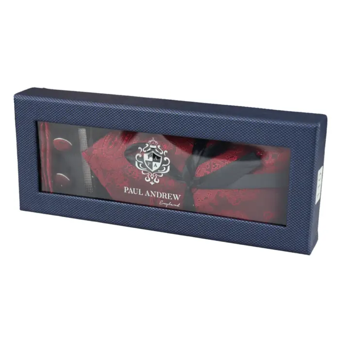 Paisley Neck Tie Gift Set Pocket Square Cuff Links Tie Floral Satin - Image 32